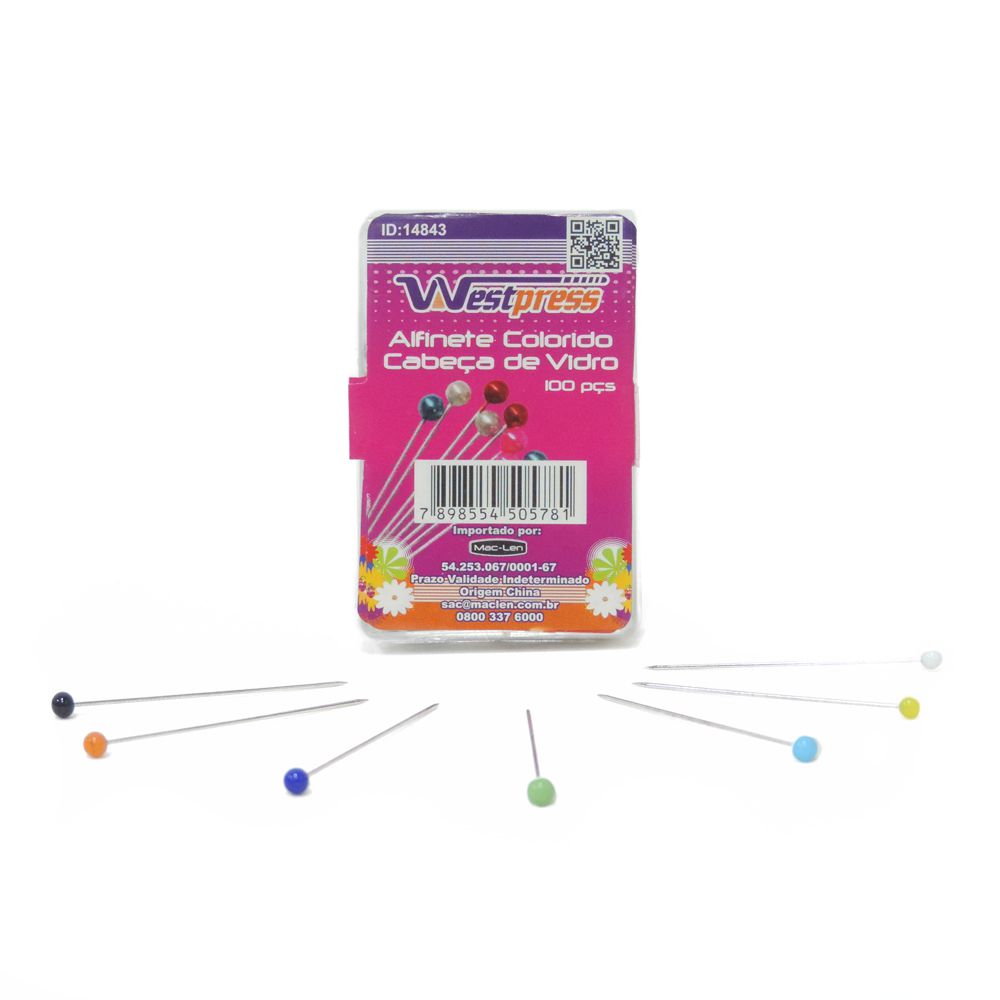 Alfinete De Cabeça De Vidro Colorido