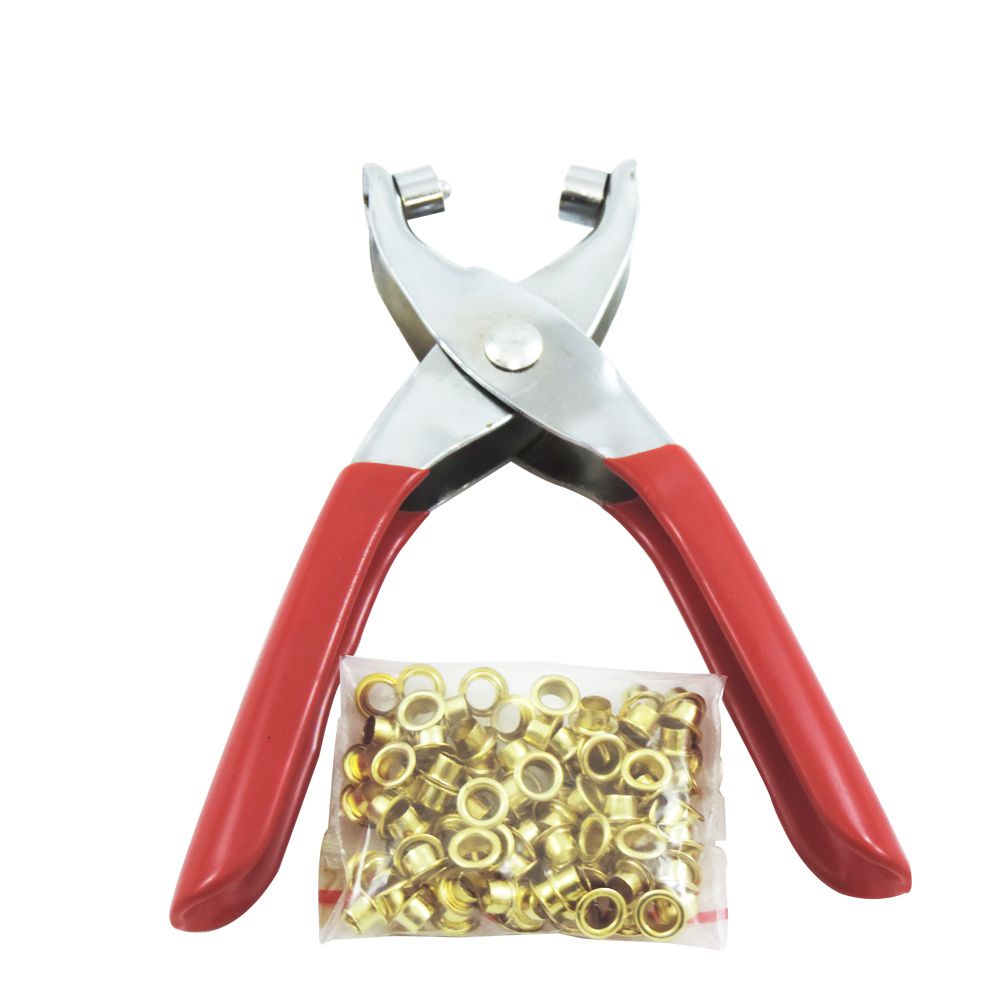 Alicate Furador e Fixador de Ilhós com 100 Ilhós Incluso