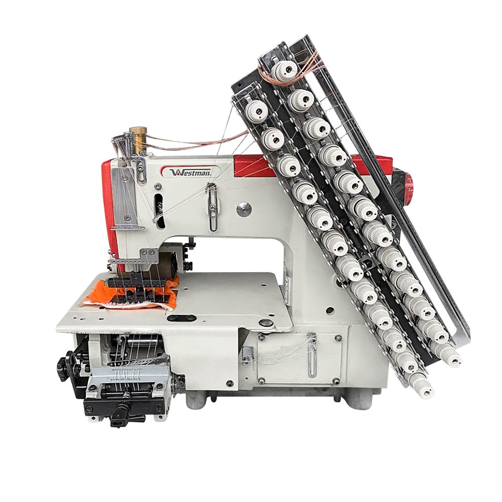 Máquina De Costura Industrial Elástiqueira Base Plana 12 Agulhas 24 Fios Direct Drive W-4412P