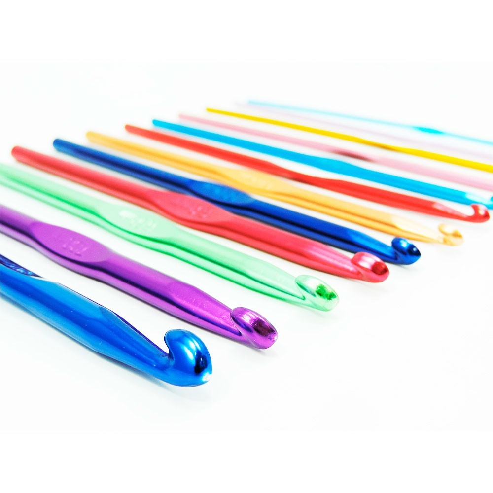 Cartela De Agulhas Alumínio Color Para Crochê 12 Unidades - Imagem 3