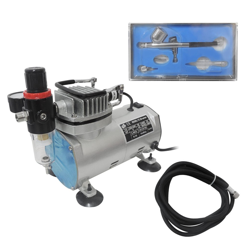 Mini Compressor Com Kit Aerógrafo